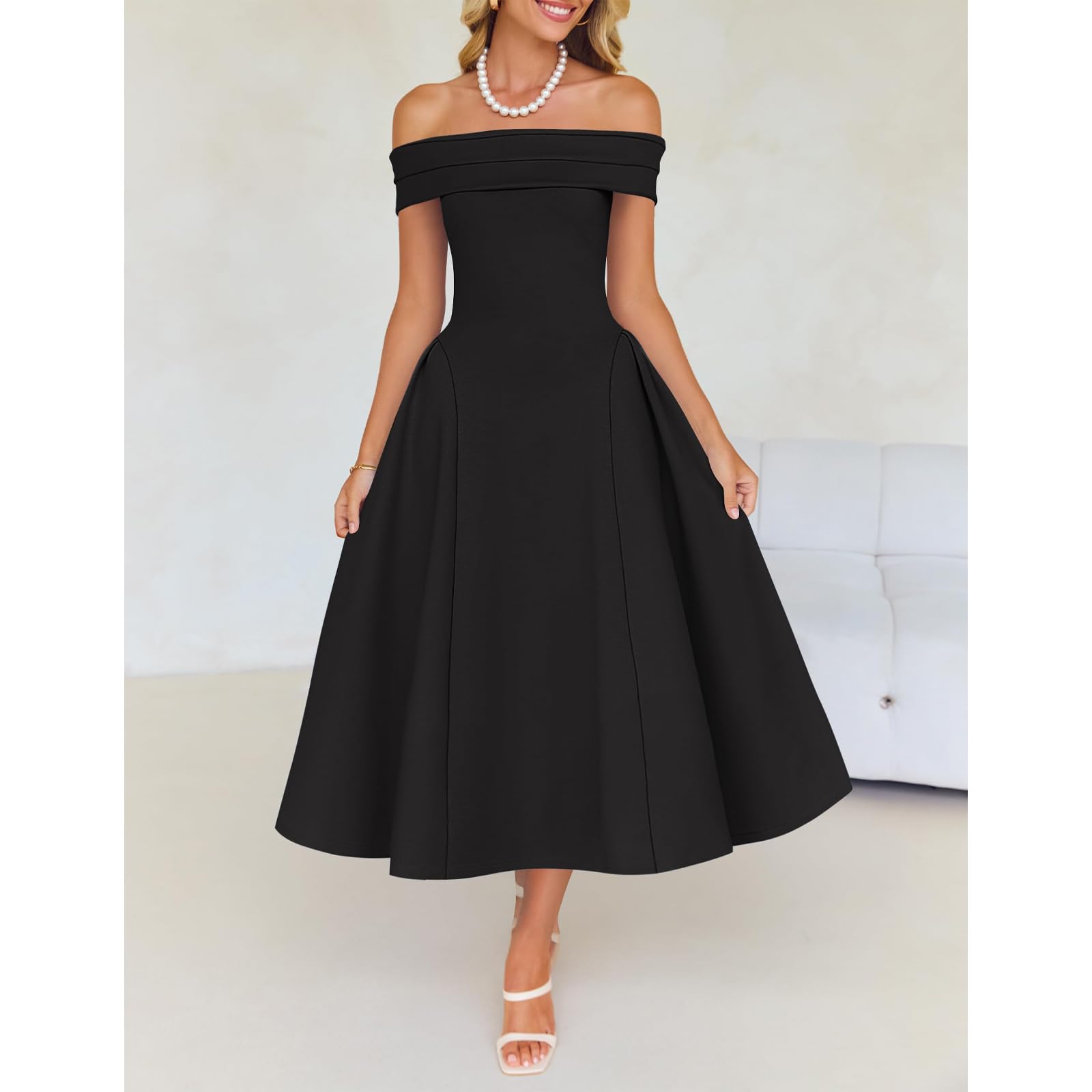 Vestido de Cóctel para Mujer Maxi Vestido Sexy Hombros Descubiertos Elegante Vestidos Largo Formal Línea A Vestidos Vintage de Noche Fiesta Rockabilly Swing para Invitada Boda Club