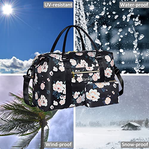 Large Duffle Bag For Travel Waterproof 21 Inch, Vankor Gym Duffel Bag For Women Men Durable Carry On Weekender Overnight Sports Luggage Weekend Beach Yoga Workout Hospital Mommy Bag Black Pink Floral #TOP6