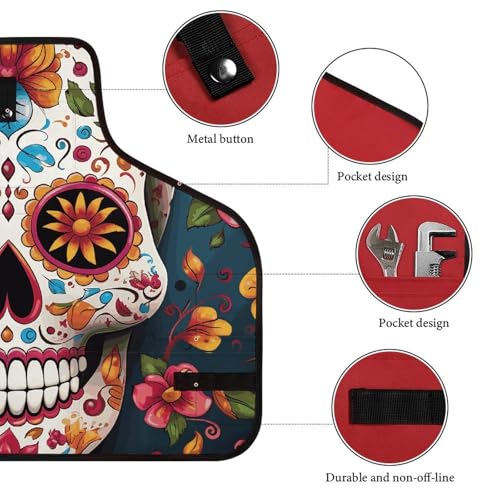 Delantal de trabajo colorido con calavera y bolsillos miniatura 3