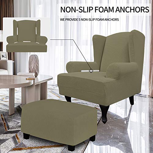 Image of Easy-Going Stretch Large Wingback Chair Sofa Slipcover Khaki