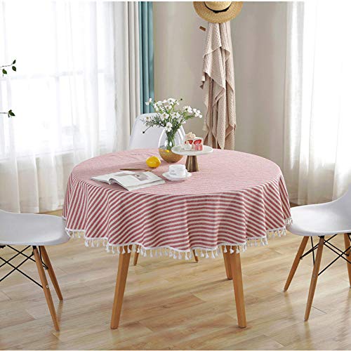 Nappe pompon rayé en coton et lin de qualité supérieure 150cm - 4