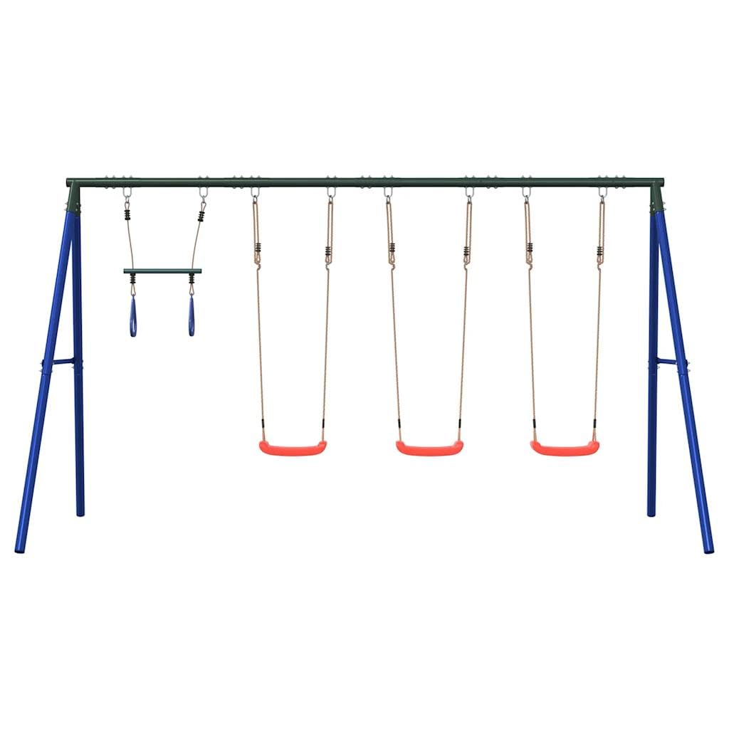 Schaukel-Set Mit 3 Sitzen Und Trapezstange | Lackierte Stahlrohre, A-förmige Struktur, verstellbare Seillänge, für Garten Und Hinterhof