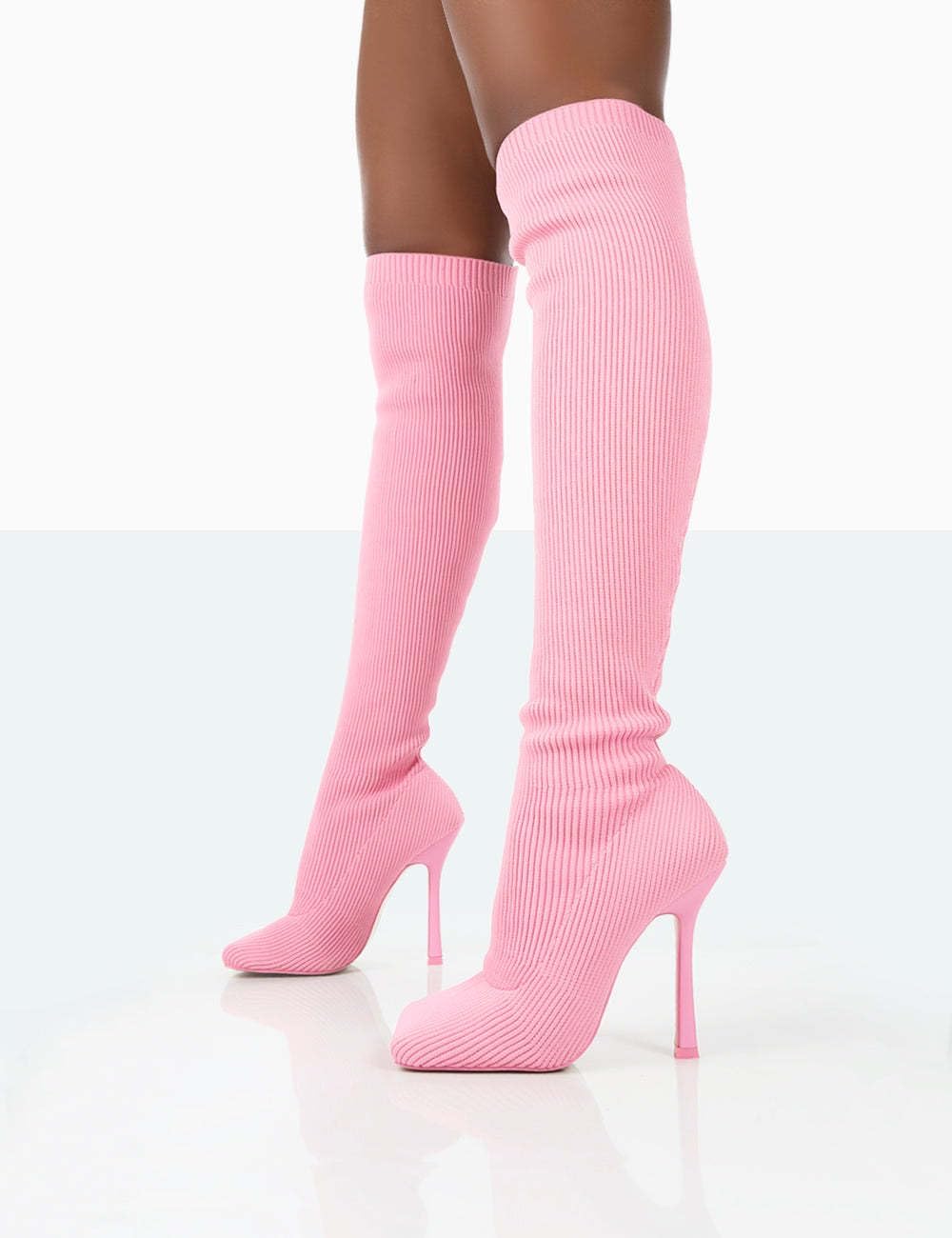 Ulalaza Women’s Casual Stylish Knee High Boots Artificial Suede Inner Pointy-toe Lace-up Zipper Mid Heel Stretch Legs Comfort for Walking