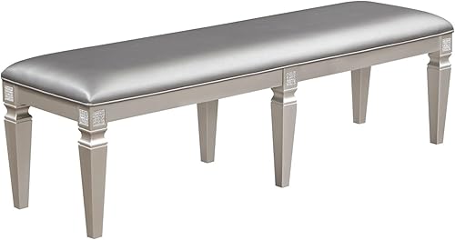 Banco, Moderno de Lujo Contemporáneo de Cuero Sintético Tapizado Banco de Comedor Plata Champagne Acabado Muebles Dormitorio Sala Comedor