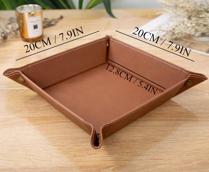Personalized Handcrafted PU Leather Desk Tray, Customized Laser Logo Storager, Custom Catchall Leather Organizer, Unique Monogrammed Bedroom Decor, Tray Gifts for Dad, Father (7.9