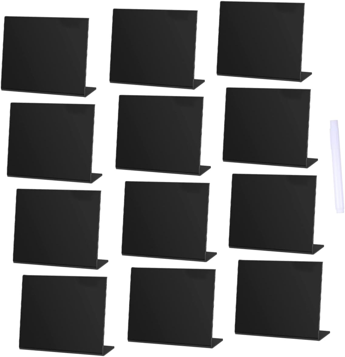 Small Blackboard Memo Board Set, 12pcs Black Acrylic Chalkboards with 1 Chalk Marker, Desktop Message Board for Wedding Party Decor and Home Counter Display