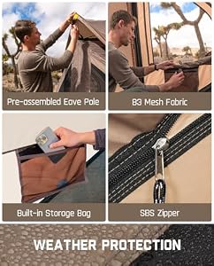 FanttikOutdoor Alpha C4 Ultra Camping Tent 4 Person Pop Up Instant Cabin Setup in 60 Seconds Portable Hub Tent with Rainfly & Windproof for Outdoor Camping & Overlanding, Khaki — photo 5 of 6