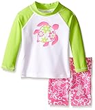 Flap Happy Little Girls' Rash Guard Swim Top with Screen Print and Short Set