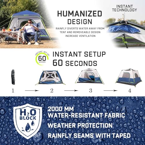 Image of 4 /6 /8 /10 Person Instant Tent, Waterproof Pop Up Tents for Camping with Rainfly, 60 Seconds Easy Setup, Automatic Cabin Tent for Family Camping with Expandable Carry Bag & Upgraded Ventilation