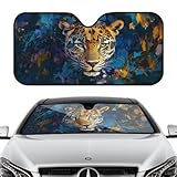 Starry Night Stealthy Leopard Print Front Windshield Sun Shade,Foldable Sunshade for Car Truck SUV Keep Vehicle Cool Protect Your Car from Sun Heat & Glare51X28In