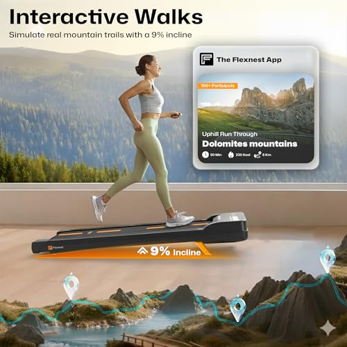 Image of Flexnest Flexpad EZ 3HP Walking Pad Treadmill for Home Use | Compact Ultra-Slim | Smart Bluetooth App + Remote | Shock Absorption | LED Display | 9% Incline | 100kg Capacity