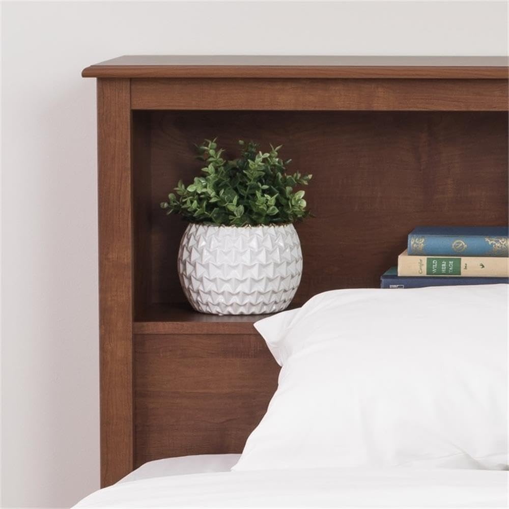 Pemberly Row King Bookcase Headboard, 82" W x 11" D x 43" H, Cherry Finish, Laminated Composite Wood, Adjustable Shelf, Transitional Style Bedroom Furniture
