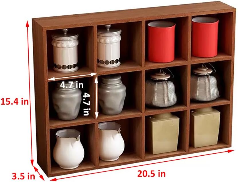 Shadow Box Display Shelf, Wall Mounted Wooden Hanging Display Shelf Floating Shelf Perfect for Little Figurines, Multi-Slot Wall Collection Freestanding Farmhouse Decor Display Case (Brown, 12 Slot)