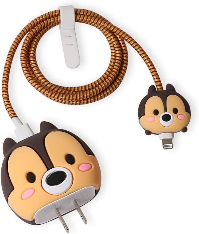 AUGEN Cartoon 3D Design Protective Case for 20W iPhone USB-C Power Adapter Charger, Cute Cartoon Lightning Data Cable Case for iPhone Charger (Squirrel Dark Brown, Pack of 1)