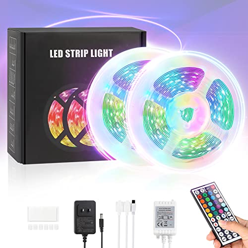 BTY LED Strip Lights for Bedroom 2 Pack 5050 RGB Multicolor Led Light Strip Color Changing Led Lighting Strips with 44 Key Remote Control (36Ft)