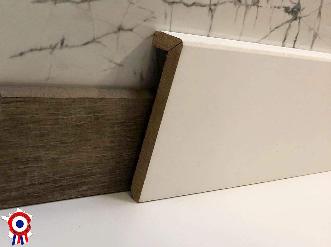 Surplinthe legno - Battiscopa a copertura preverniciato bianco MadeInNature - Fabbricazione francese - Altezza 10 cm o 13 cm e lunghezza a scelta (10 cm, 16 ML)