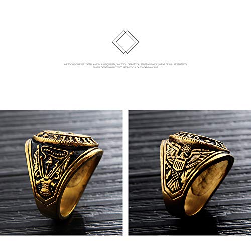 TEMICO Men's Stainless Steel Domineering Vintage United States Army Military Ring Gold/Silver Color3