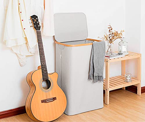 Lonbet - Light Grey Laundry Hamper With Lid - Xl 100 L - Large Hampers For Laundry With Handles - Laundry Baskets With Lid For Bedrooms - Bamboo Bathroom Tall Laundry Bin #TOP6