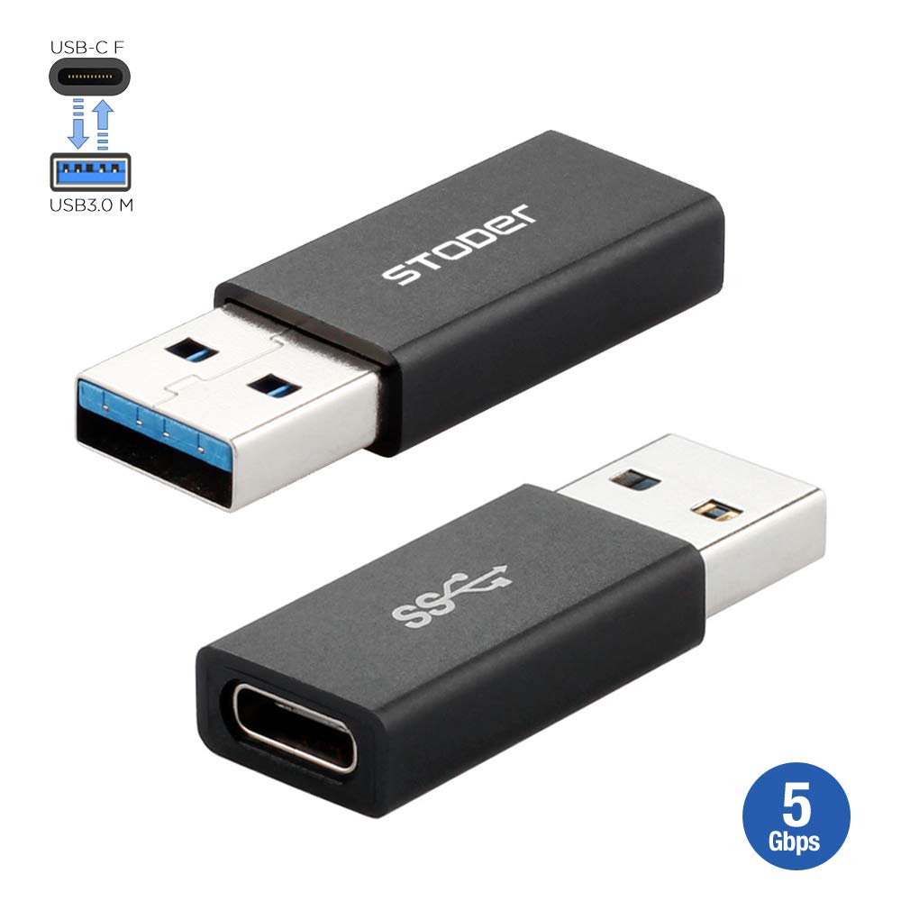 Stoder USB C Adapter, USB 3.0 (Male) to Type C (Female) Adapter 5Gbps Suitable for Thunderbolt 3 Compatible with MacBook Pro 2019, Air 2019/2018, Dell XPS (2 Pack)