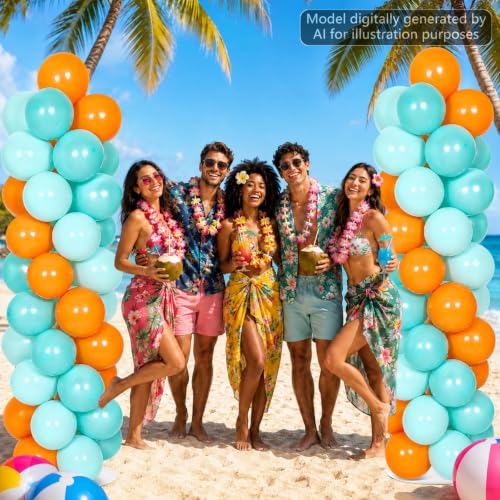 Image of 2 Sets Adjustable Balloon Column Stand Kit with Bases(Orange Teal Blue) | Reusable Stainless Steel Poles, 100 Balloons with Pump, Floor Decor, Graduation Birthday Holiday Anniversary Baby Shower