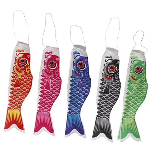 MonkeyJack 5pcs/Set Japanese Carp Windsock Streamer Fish Flag Kite Koinobori 70x17cm Home Outdoors Hanging Decoration 5 Colors
