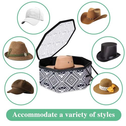 Large Hat organizer for Travel and Storage - Portable Cowboy Cap Organizer Case with Handles, Hat Box for Women Storage and Large Cap Bag for Men Carry (White)