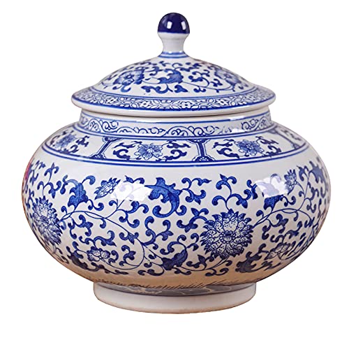 Vase décoratif fait main bleu et blanc en porcelaine style Ming - 2