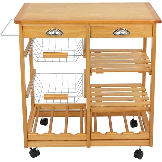 Kitchen Island Trolley Rolling Kitchen Island with Storage Utility Wood Tabletop, Wood Mobile Kitchen Island Serving Cart On Wheels with Towel Rack Rolling Kitchen cart-MoAGL2iw
