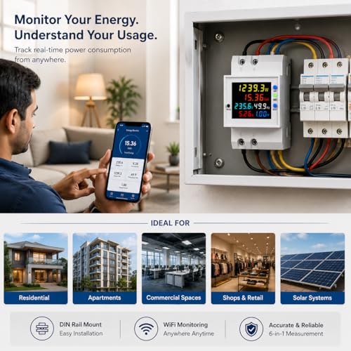 Image of Blackt Electrotech BT710FM Multifunctional Digital Energy Meter - 6-in-1 AC Voltage, Current, Power & Energy Monitor with Built-In CT, 40-300V, 100A (With WIFI)