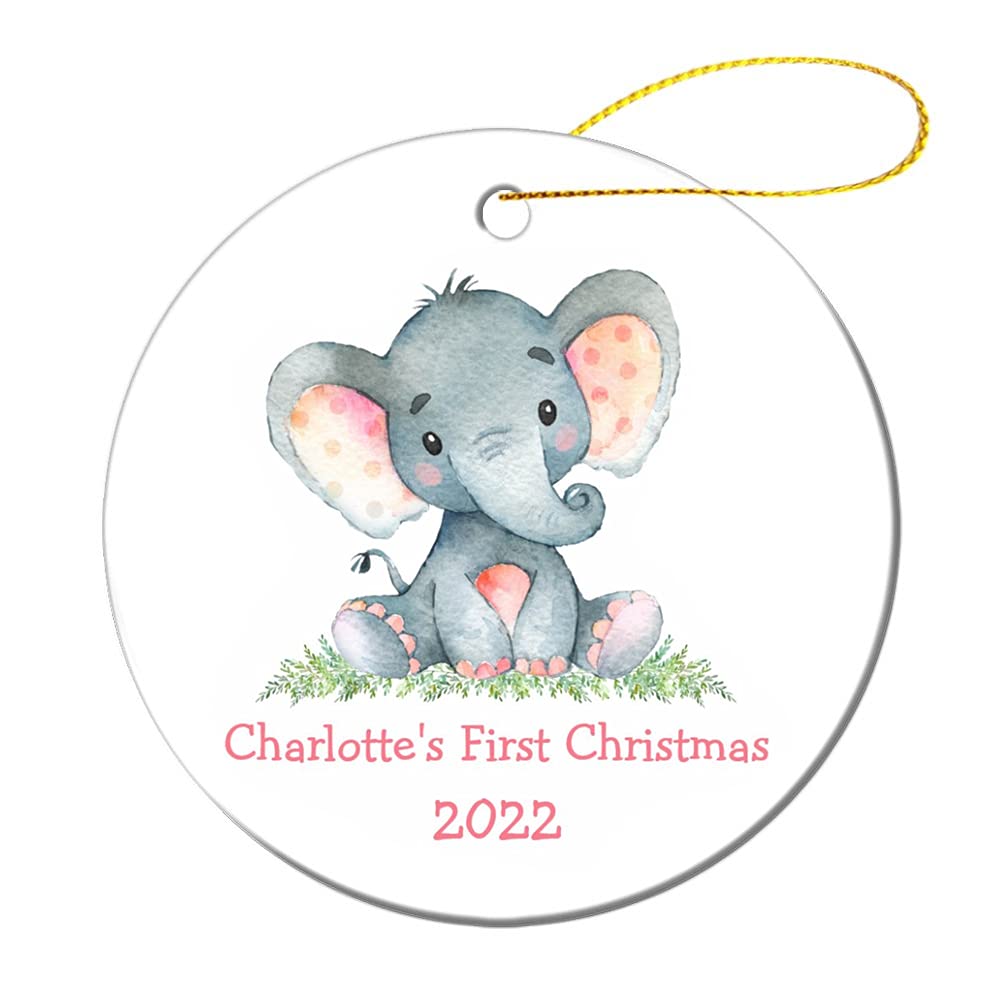 VontuxeBaby's First Christmas Ornament 1st Holiday Elephant Ornament with Personalized Name and Year Tree Decoration for Newborn Girl Boy Baby