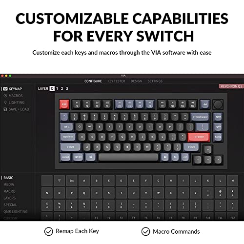 Image of Keychron Q1 QMK /VIA Mechanical Wired Keyboard Knob Version, Hot-Swappable 75% Layout Custom Programmable Macro with Gateron G Pro Red Switch, Double Gasket, PBT Keycaps for Mac Windows Linux