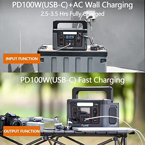 Allwei Portable Power Station 500W(Peak 1000W), 560Wh Outdoor Solar Generator Pd100W Usb-C, 156000Mah Lithium Battery Backup With 2* 110V Ac Outlet For Rv/Van Camping Cpap Emergency Power Outage Home #TOP1