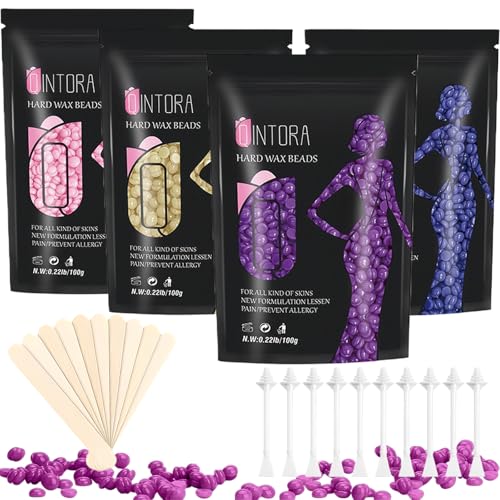 Qintora Hard Wax Beads for Hair Removal 400g Stripless Wax Beads for Body Brazilian Bikini Face Legs Eyebrow Hot Waxing Beads with 10 Applicators 10 Nose Wax Sticks