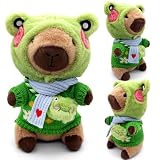 11Pcs Capybara Plush Toy, Capybara Stuffed Animal with 10 Clothes and Accessories, 10 inch Super Soft Capybara Toys for Kids Girls Boys, Role Play Dress Up Gifts (Green 11 pcs)