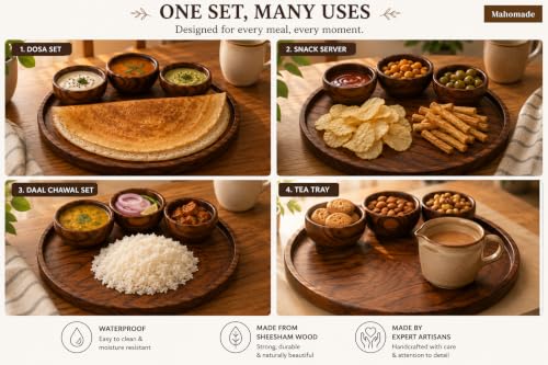 Image of Wooden thali Big Size, 12 inches Sheesham Wood Serving Plate, Round, Natural Brown, Chemical-Free (Wooden Thali Big Szie)
