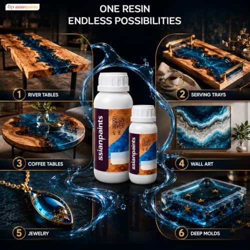 Image of Asian Paints Woodtech Epoxy Resin Crystal Clear Resin-and-Hardener with Self-Levelling Heat Resistance Easy to Use 12Kg Liquid Art Kit for River Table Jewellery Smooth Finish Crafting Projects (1Pc)