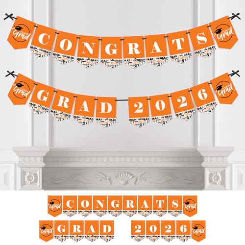 Big Dot of Happiness Orange Graduation Bunting Banner - Party Decorations - Congrats Grad 2026