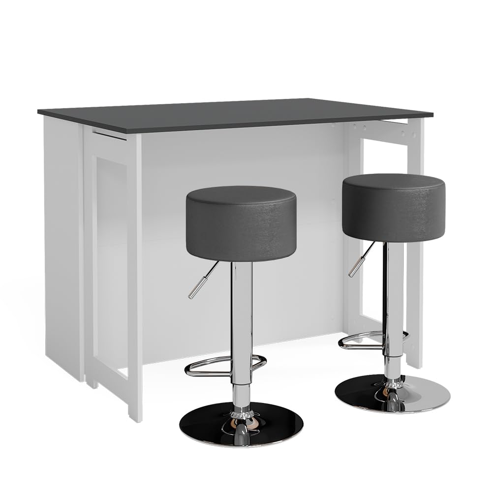 Vicco Set de Mesa de Bar Dominic, Antracita/Blanco, 116 x 37 cm con 2 taburetes de Bar, Tablero de Mesa abatible para Uso Flexible en Espacios pequeños