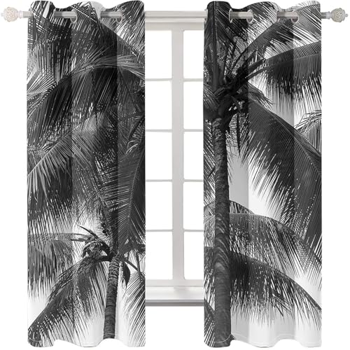 Homxi Cortinas Blackout para Habitación 2 Paneles,2 x 152W x 229H CM,Cortina Habitacion Ojales Patrón de Palmera Cortina Comedor Gris