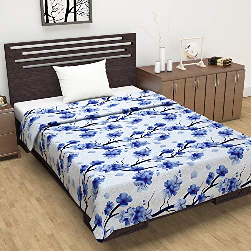Image of Divine Casa Glace Cotton 120 GSM Reversible Lightweight Printed Single Bed AC Dohar Blanket Quilt - Deep Blue and Black