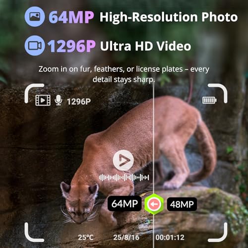 BlazeVideo Wildkamera WLAN mit App,Wildtierkamera Nachtsichtkamera Fotofalle 64MP 1296P Verbinden...