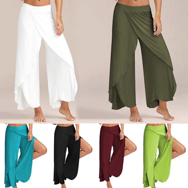 Pantalones de baile para mujer, de gasa, sueltos, para bailar, de pierna ancha, leotardo latino, yoga, práctica, cintura alta, pantalones largos suaves para el hogar