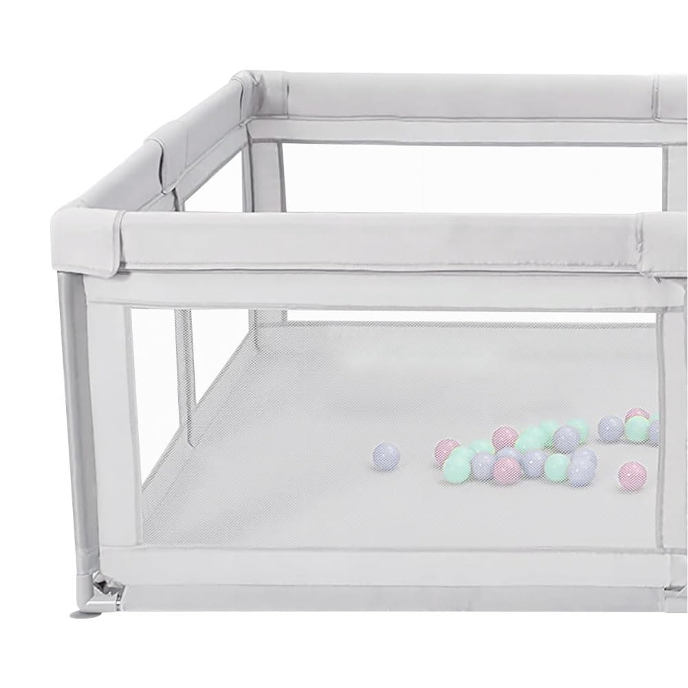 OHMG Parco per bambini, parco per bambini, 50 palline, grande parco per bambini, per interni ed esterni, con base antiscivolo, barriera parco bebebe,in tessuto Oxford, altoparlante per bambini (grigio
