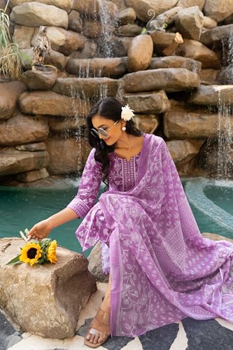 Image of MIRCHI FASHION Pure Cotton Floral Kurta Set for Women with Dupatta & Pant | 3 Piece Straight Fit Ethnic Outfit | Breathable Summer Salwar Suit