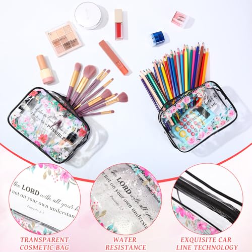 Kacctyen 12 Pcs Christian Clear Makeup Bags Floral Bible Verse PVC Cosmetic Pouches Waterproof Inspirational Toiletry Bags with Zipper Motivational Travel Purses Gift for Women mothers day3