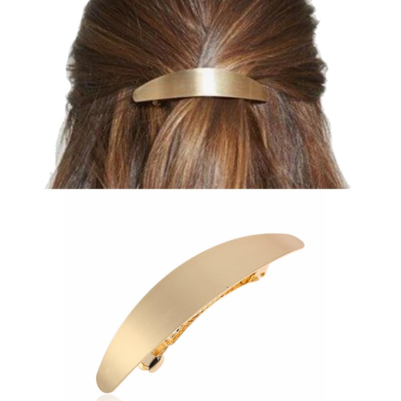 Enautoabs French Metal Hair Barrette Hairclips Brushed Gold Oval Hairclip Pin Geometric Ponytail Holder Hair Clips Minimalist Barrette Decorative Hair Accessories for Women Headdress(Gold Oval)