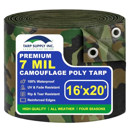 TARP SUPPLY Inc. 16x20ft Camo Tarp, Heavy Duty Waterproof 7 Mil Tarps