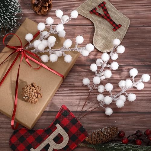 20 Stück Weiß Beeren Deko Weihnachten,Beerenzweig Künstlich,Gefälschte Zweige Stechpalme Deko 22 cm Länge, Leuchtende Farben,Dekoration für Weihnachten,Hochzeit,Handwerk und Heimornamente – Bild 4