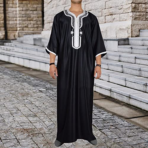 Thobes for Men Muslim Outfits Kaftans Embroidered Casual Shirt Long Sleeve Nightgowns Arabic Caftans2