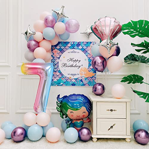 Image of 40 Inch Rainbow Gradient 7 Balloon for 7th Birthday Decorations